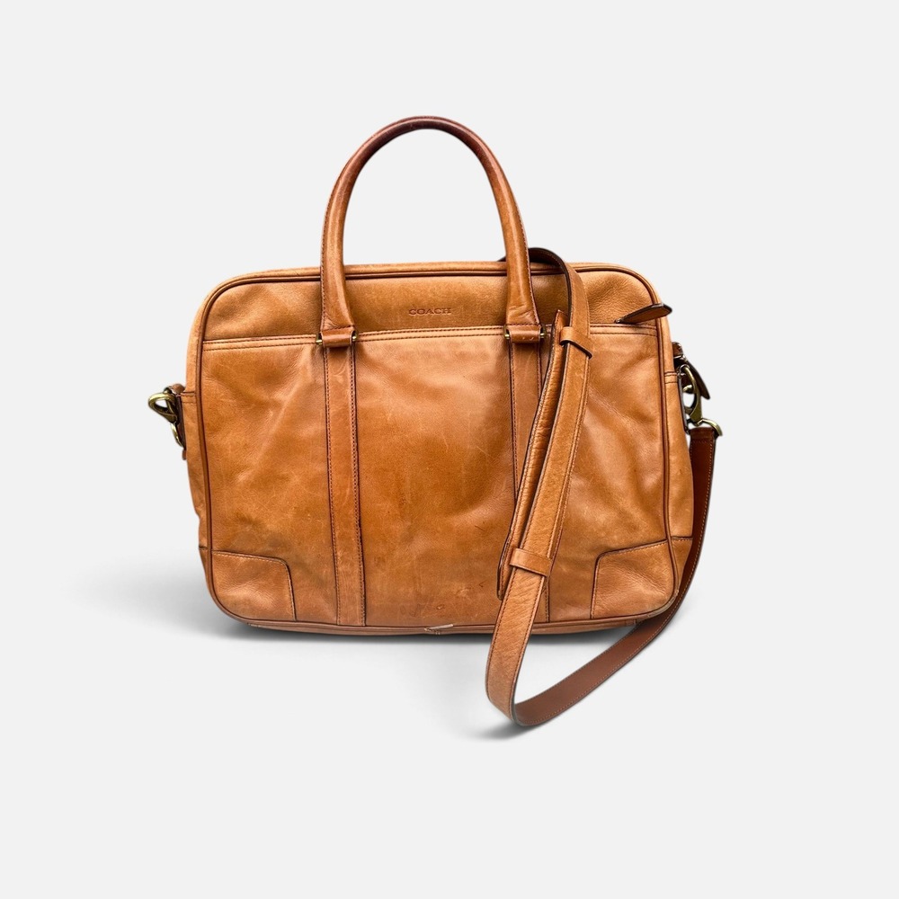 Coach Bleecker Slim Briefcase 70901 Brown Leather Laptop Bag Crossbody 2013